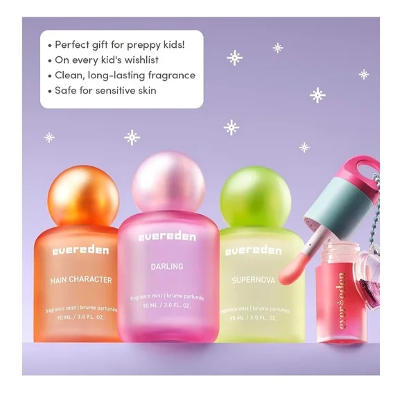 EVEREDEN FRAGRANCE 4-PIECE GIFT SET HAIR & BODY MIST, TINTED LIP OIL, VEGAN